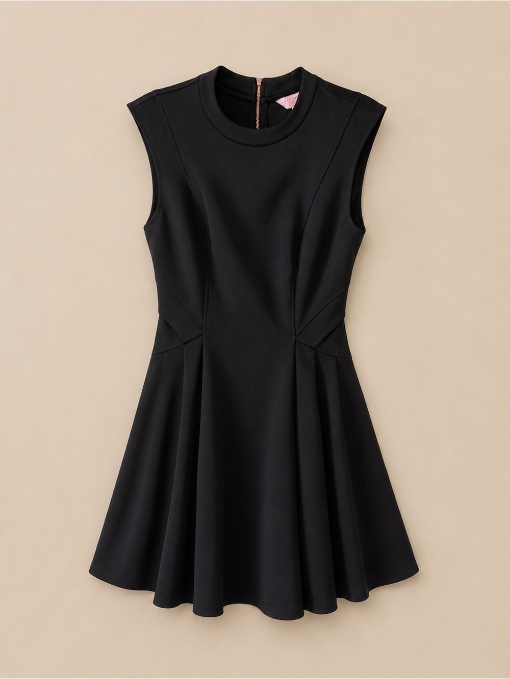 Ted Baker London Black Scuba Fit & Flare Dress Rose Gold Zip Size 1 (4/US)
